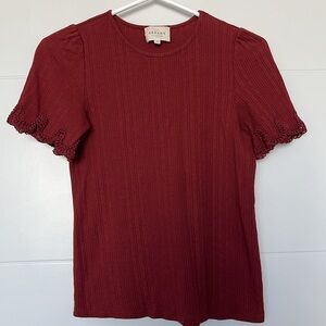 Sezane Embroidered T-Shirt XS Burgundy Red